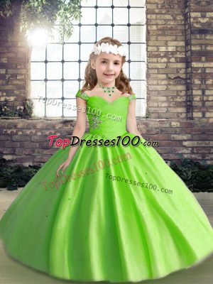 Eye-catching Sleeveless Floor Length Beading and Ruching Lace Up Little Girls Pageant Gowns with