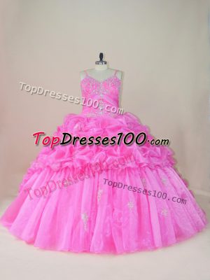 Dynamic Ball Gowns Sleeveless Baby Pink Quince Ball Gowns Brush Train Lace Up