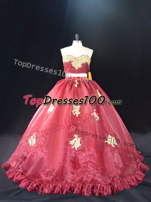 Dynamic Red and Burgundy Sweetheart Neckline Appliques Quince Ball Gowns Sleeveless Zipper
