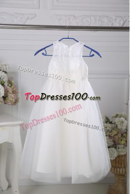 White Sleeveless Floor Length Lace Zipper Toddler Flower Girl Dress