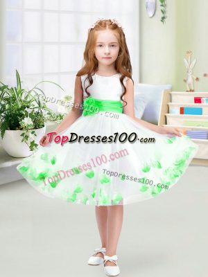 Most Popular Sleeveless Zipper Knee Length Appliques and Belt Flower Girl Dresses