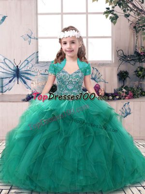 Turquoise Sleeveless Floor Length Beading Side Zipper Winning Pageant Gowns