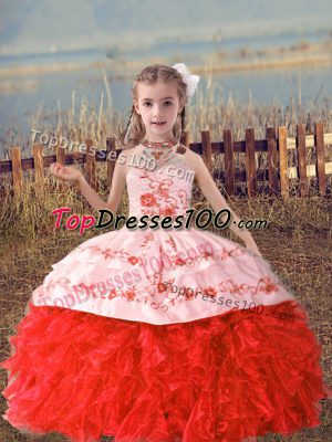 Charming Sleeveless Lace Up Floor Length Beading and Embroidery and Ruffles Pageant Dress Womens