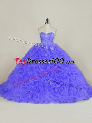 Fabulous Purple Sweetheart Neckline Beading and Ruffles Quinceanera Dresses Sleeveless Lace Up