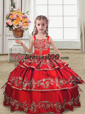 Modern Red Sleeveless Satin Lace Up Pageant Dress for Girls for Wedding Party