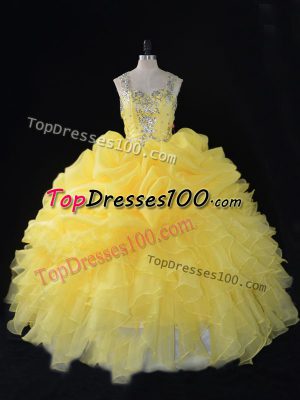 Nice Sleeveless Beading and Ruffles and Pick Ups Zipper Quinceanera Dress