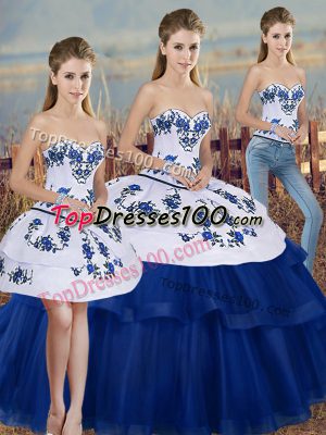 Royal Blue Sweetheart Lace Up Embroidery and Bowknot Sweet 16 Quinceanera Dress Sleeveless