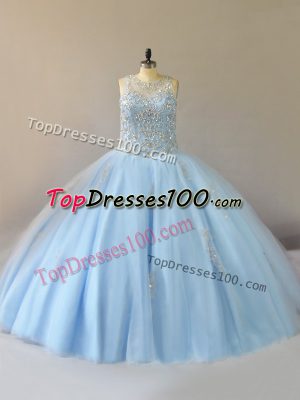 Dynamic Floor Length Lace Up Quinceanera Gowns Light Blue for Sweet 16 and Quinceanera with Beading