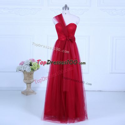Luxurious Wine Red Empire Ruching Bridesmaid Dress Zipper Tulle Sleeveless Floor Length