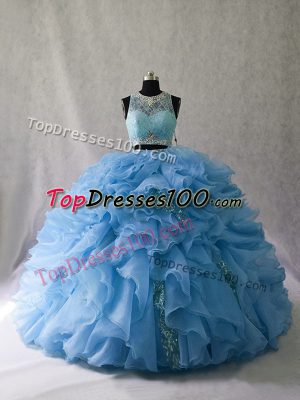 Glamorous Organza Sleeveless Sweet 16 Dresses Brush Train and Beading and Ruffles
