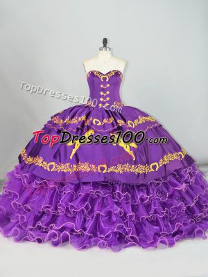 Purple Quinceanera Gown Sweetheart Sleeveless Brush Train Lace Up