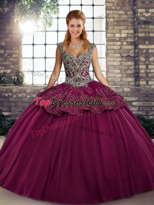 Captivating Floor Length Lace Up Quinceanera Gowns Fuchsia for Military Ball and Sweet 16 and Quinceanera with Beading and Appliques