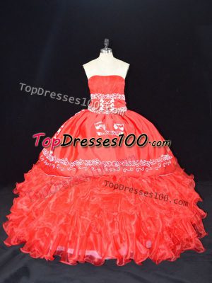 Captivating Floor Length Ball Gowns Sleeveless Red Quince Ball Gowns Lace Up