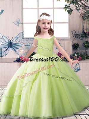 Yellow Green and Pink And White Tulle Lace Up High School Pageant Dress Sleeveless Floor Length Beading