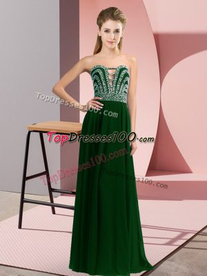 Dark Green Sweetheart Lace Up Beading Prom Gown Sleeveless
