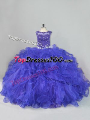 Vintage Blue Sleeveless Beading and Ruffles Floor Length Quinceanera Dresses