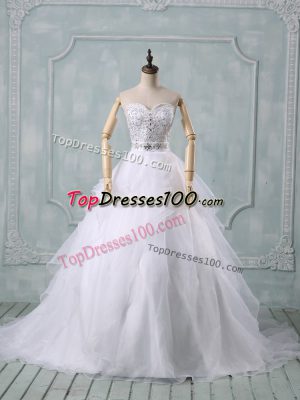 White Bridal Gown Sweetheart Sleeveless Brush Train Zipper