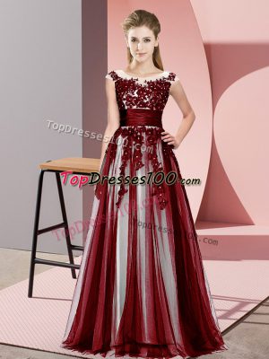Fantastic Floor Length Burgundy Dama Dress for Quinceanera Scoop Sleeveless Zipper