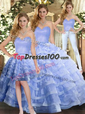 Lavender Lace Up Sweetheart Ruffled Layers Quinceanera Gowns Organza Sleeveless