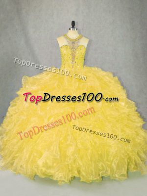 Gold Sleeveless Organza Zipper Sweet 16 Quinceanera Dress for Sweet 16 and Quinceanera