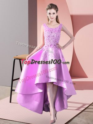 Lovely Satin Sleeveless High Low Damas Dress and Lace