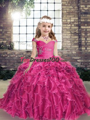 Organza Sleeveless Floor Length Child Pageant Dress and Beading and Ruffles