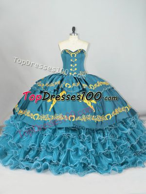 Ball Gowns Sleeveless Teal Sweet 16 Dress Brush Train Lace Up