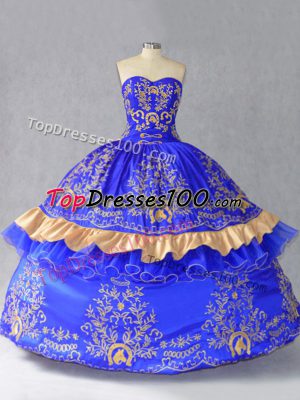 Cute Ball Gowns Sweet 16 Dresses Royal Blue Sweetheart Satin and Organza Sleeveless Floor Length Lace Up