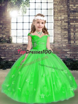 Modern Straps Sleeveless Lace Up Little Girl Pageant Gowns Green Tulle