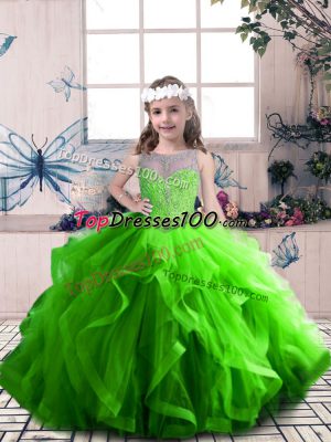 Modern Ball Gowns Little Girls Pageant Gowns Scoop Tulle Sleeveless Floor Length Lace Up