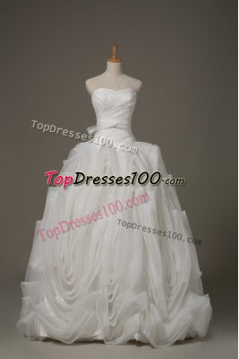Elegant Belt Wedding Dress White Lace Up Sleeveless Brush Train