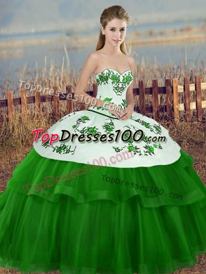 Green Lace Up Sweetheart Embroidery and Bowknot Quinceanera Dresses Tulle Sleeveless