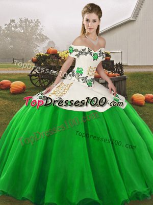 Green Ball Gowns Organza Off The Shoulder Sleeveless Embroidery Floor Length Lace Up Ball Gown Prom Dress