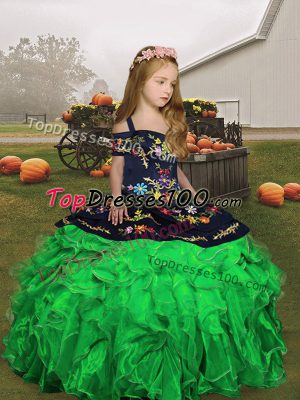 Gorgeous Lace Up Little Girls Pageant Dress Wholesale Embroidery and Ruffles Sleeveless Floor Length