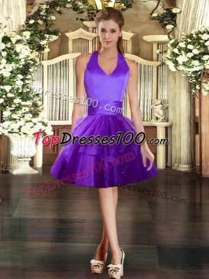 Mini Length Lace Up Prom Party Dress Purple for Prom and Party with Ruffled Layers