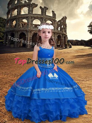 Sleeveless Zipper Floor Length Embroidery and Ruffled Layers Pageant Gowns For Girls