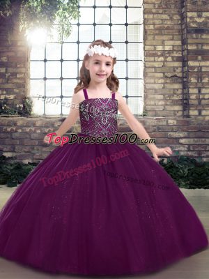 Modern Eggplant Purple Sleeveless Tulle Lace Up Pageant Dress for Teens for Party and Military Ball and Wedding Party