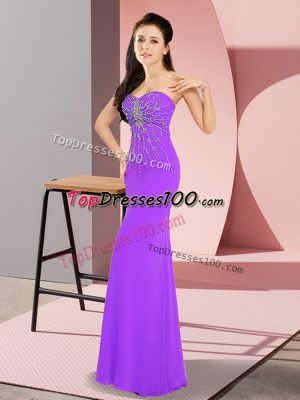 Lavender Column/Sheath Chiffon Sweetheart Sleeveless Beading Floor Length Zipper Prom Dress