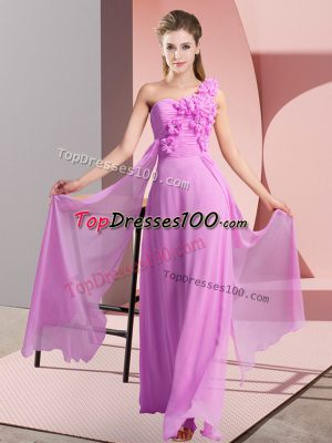 Hand Made Flower Quinceanera Dama Dress Lilac Lace Up Sleeveless Floor Length