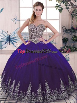 Tulle Sleeveless Floor Length Vestidos de Quinceanera and Beading and Embroidery
