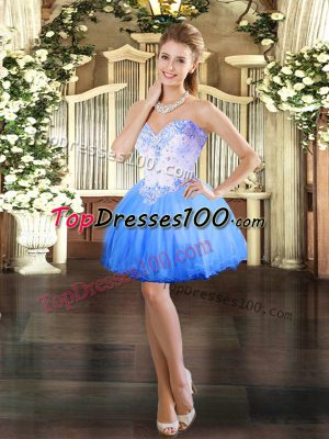 Eye-catching Ball Gowns Homecoming Dress Blue Sweetheart Tulle Sleeveless Mini Length Lace Up