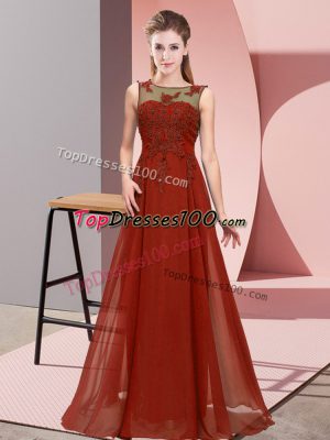 Hot Sale Rust Red Empire Chiffon Scoop Sleeveless Beading and Appliques Floor Length Zipper Court Dresses for Sweet 16