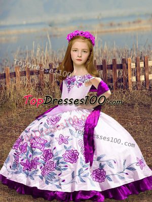 White Sleeveless Satin Lace Up Little Girls Pageant Dress for Wedding Party