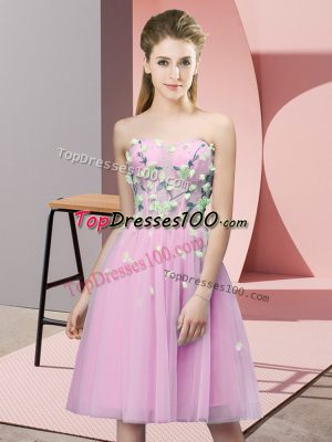 Sleeveless Lace Up Knee Length Appliques Vestidos de Damas