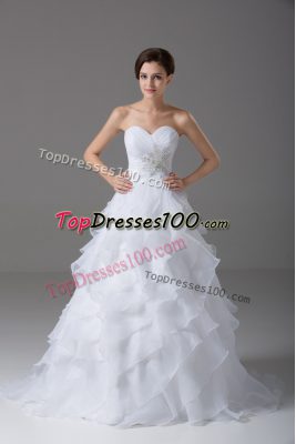 Flare White Wedding Dresses Sweetheart Sleeveless Brush Train Lace Up