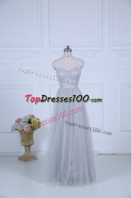 Sleeveless Floor Length Ruching Zipper Damas Dress with Grey