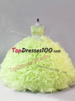 Scoop Sleeveless Fabric With Rolling Flowers Sweet 16 Dress Beading and Ruffles Zipper