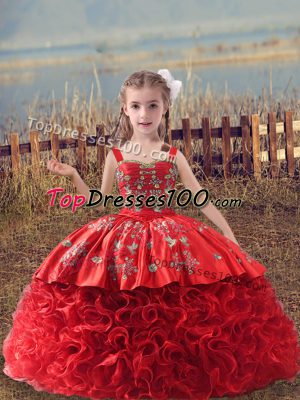 Ball Gowns Sleeveless Red Little Girls Pageant Dress Wholesale Sweep Train Lace Up
