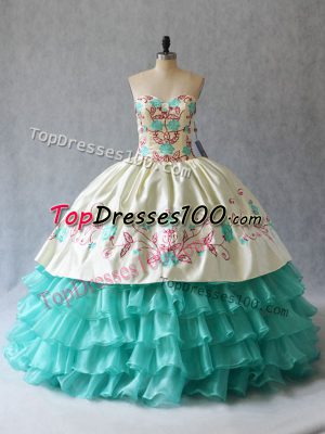 Beauteous Sleeveless Lace Up Floor Length Embroidery and Ruffled Layers Ball Gown Prom Dress