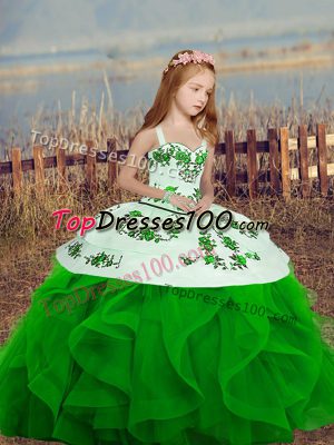 Eye-catching Sleeveless Embroidery and Ruffles Lace Up Little Girls Pageant Dress